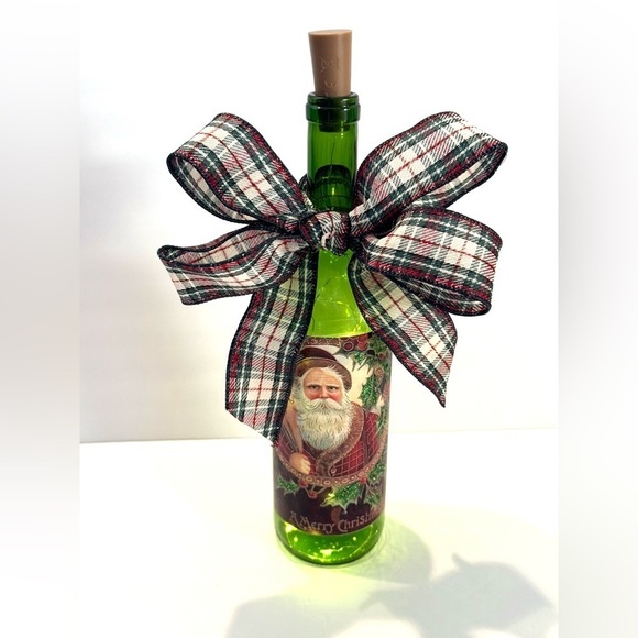 New OOAK Lighted Old World Santa Christmas Wine Bottle Holiday Decor - Picture 1 of 5